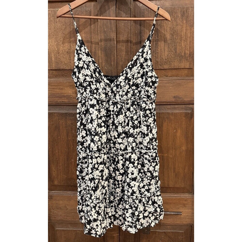 Bershka Spaghetti Strap Summer Dress With Flowers Black And White Size XL